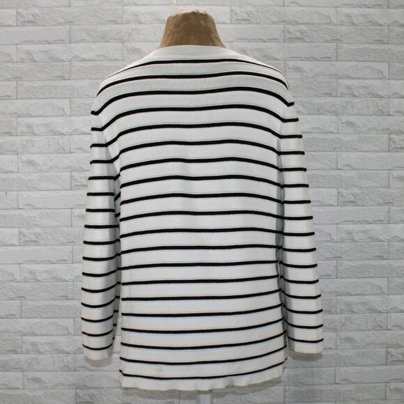 JONES NEW YORK Cardigan Knit Stripe Collarless Open Front Black White Medium - Picture 4 of 13
